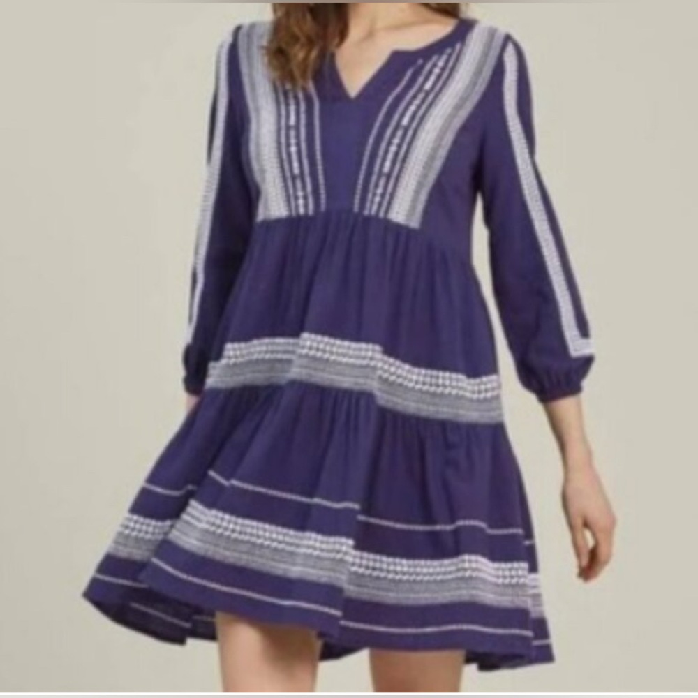 NWT- Fat Face JaydaBlue and White Embroidered Dress USA Size8